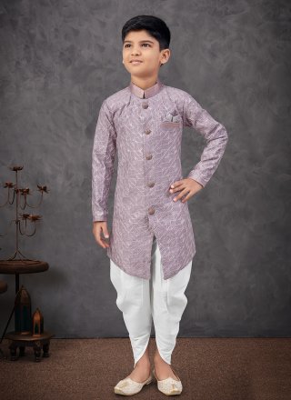 Purple Silk Machine Embroidery and Thread Work Indo Western