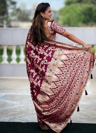 Purple Silk Meenakari, Weaving and Zari Work Traditional Saree