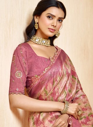Purple Silk Patch Border, Lace, Multi, Print and Weaving Work Contemporary Saree