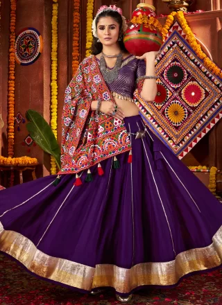Purple Silk Plain Work Readymade Lehenga Choli