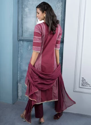 Purple Silk Readymade Salwar Suit with Beads and Thread Work