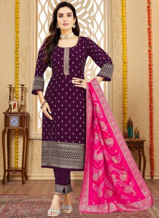 Purple Silk Readymade Style with Embroidered and Zari Work