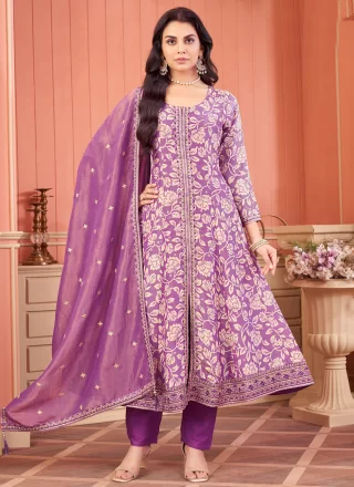 Purple Silk Salwar Suit with Embroidered and Jacquard Work
