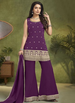 Purple Silk Salwar Suit with Embroidered and Zari Work for Ceremonial