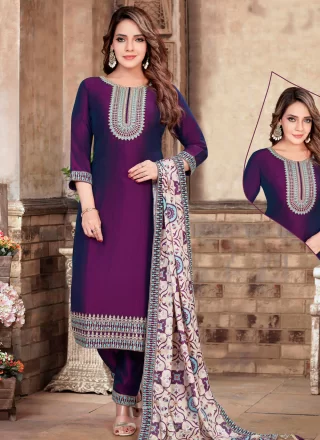 Purple Silk Salwar Suit with Embroidered Work