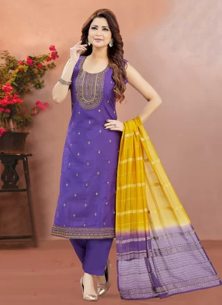 Purple Silk Salwar Suit with Embroidered Work