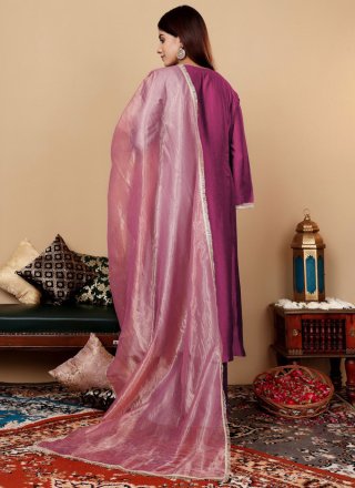 Purple Silk Salwar Suit with Patch Border Work