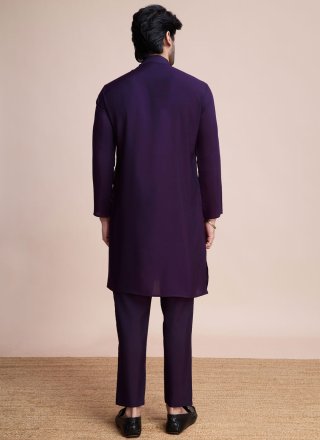 Purple Silk Sequins and Thread Work Kurta Mens Wear for Ceremonial
