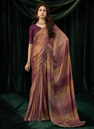 Purple Silk Trendy Saree with Beads, Patch Border and Thread Work