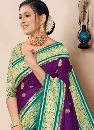 Purple Silk Weaving Work Trendy Saree
