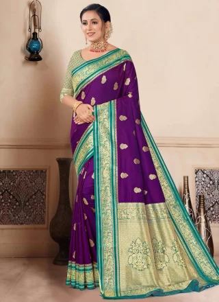 Purple Silk Weaving Work Trendy Saree