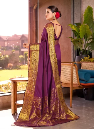 Purple Silk Woven Work Classic Sari