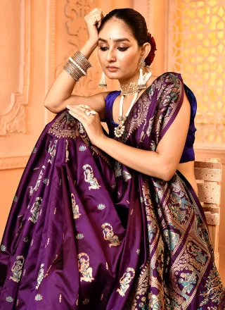 Purple Silk Woven Work Trendy Saree