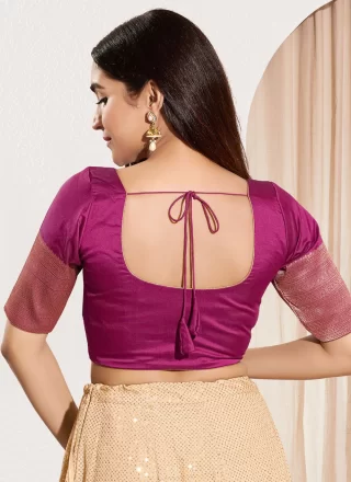 Purple Tafeta Silk Designer Blouse with Jacquard Work