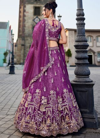 Purple Tissue Beads, Embroidered, Sequins, Stone and Zari Work Lehenga Choli