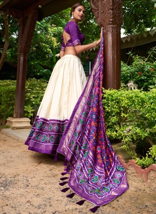 Purple Tussar Silk A - Line Lehenga Choli with Patola Print Work