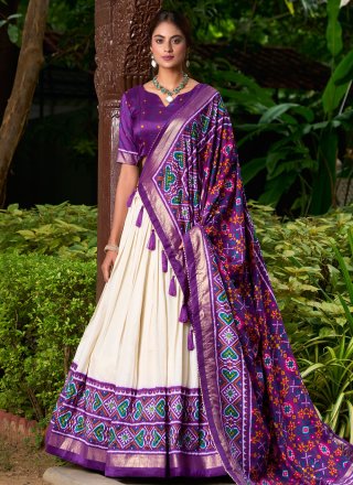 Purple Tussar Silk A - Line Lehenga Choli with Patola Print Work