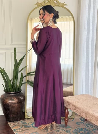 Purple Vichitra Silk Embroidered and Zari Work Readymade Style