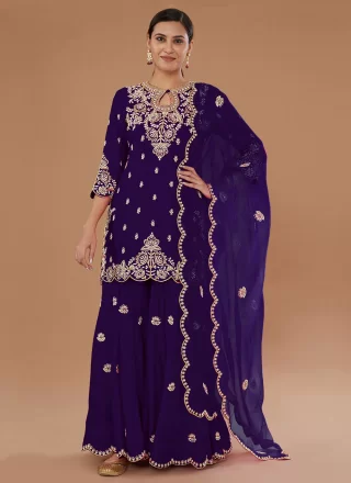 Purple Vichitra Silk Embroidered and Zari Work Salwar Suit
