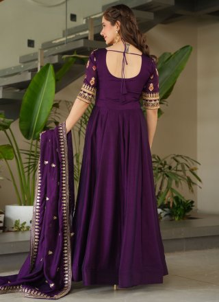 Purple Vichitra Silk Gown