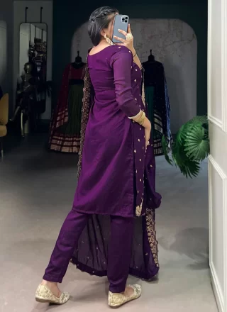 Purple Vichitra Silk Pant Style Suit