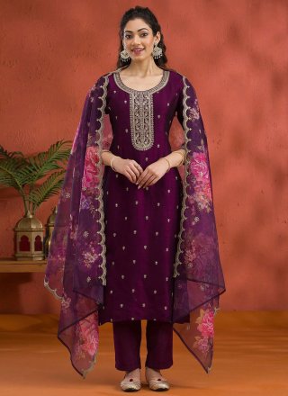 Purple Vichitra Silk Salwar Suit