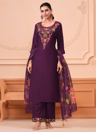 Purple Viscose Embroidered Work Palazzo Salwar Suit for Ceremonial