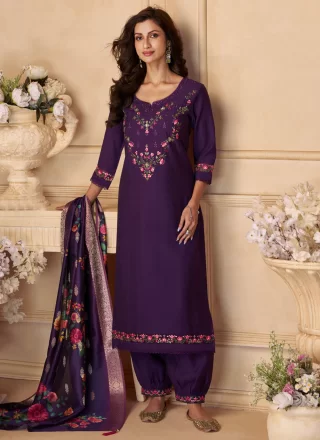 Purple Viscose Floral Patch Work Salwar Suit