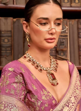 Purple Viscose Traditional Saree with Woven and Zari Work