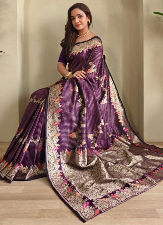 Purple Weaving Work Banarasi Silk Contemporary Saree