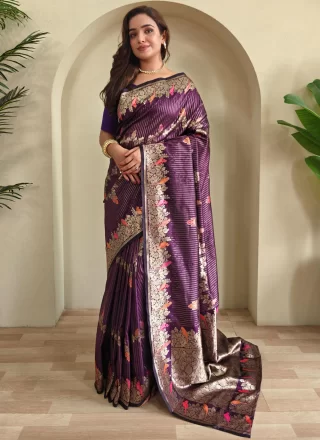 Purple Weaving Work Banarasi Silk Contemporary Saree