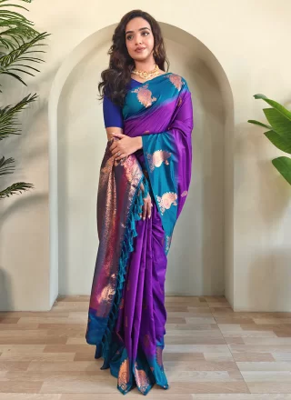 Purple Weaving Work Silk Classic Saree