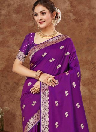 Purple Weaving Work Silk Classic Sari