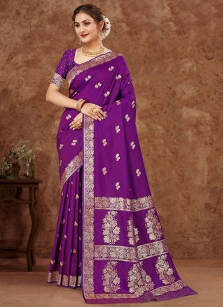 Purple Weaving Work Silk Classic Sari