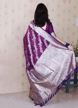 Purple Woven Work Banarasi Silk Trendy Saree
