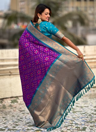 Purple Zari Work Patola Silk Classic Sari