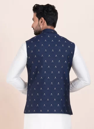 Radiant Blue Cotton Nehru Jackets
