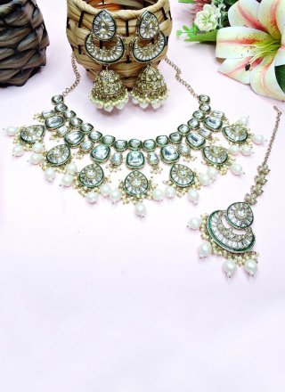 Radiant White Diamond, Moti and Stone Work Necklace Set