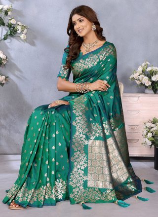 Rama Banarasi Silk Classic Saree with Jacquard and Weaving Work