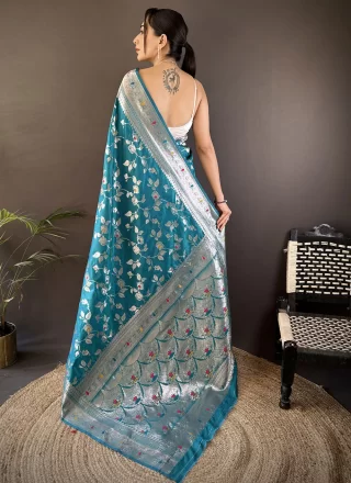 Rama Banarasi Silk Weaving and Zari Work Traditional Saree for Ceremonial
