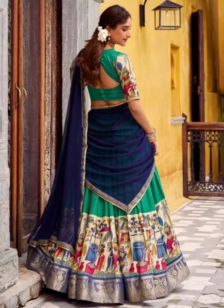 Rama Chanderi A - Line Lehenga Choli with Fancy, Print, Weaving and Zari Work