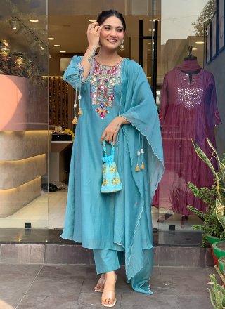 Rama Chanderi Silk Embroidered Work Pant Style Suit