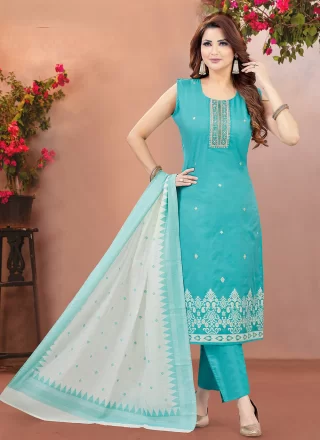 Rama Chanderi Silk Embroidered Work Salwar Suit