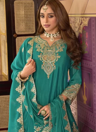 Rama Chinon Embroidered and Zari Work Palazzo Salwar Suit for Women