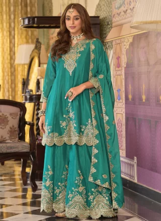 Rama Chinon Embroidered and Zari Work Palazzo Salwar Suit for Women