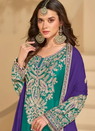 Rama Chinon Embroidered, Mirror, Sequins and Zari Work Sharara Set