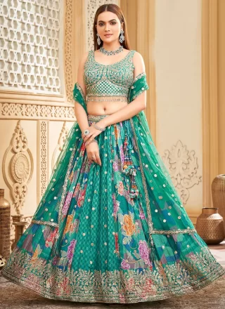 Rama Chinon Readymade Lehenga Choli with Embroidered, Print and Zari Work