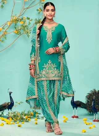 Rama Chinon Salwar Suit with Embroidered and Zari Work