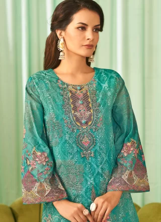 Rama Cotton Lawn Pant Style Suit with Digital Print, Embroidered and Resham Thread Work