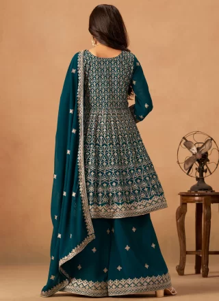 Rama Embroidered Work Faux Georgette Palazzo Salwar Suit